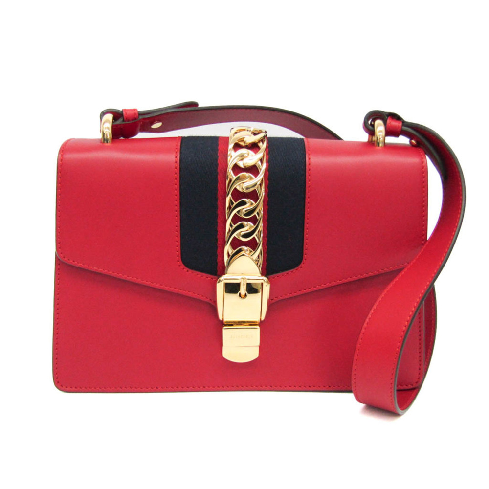GUCCI Authentic Red Leather Sylvie Shoulder Bag